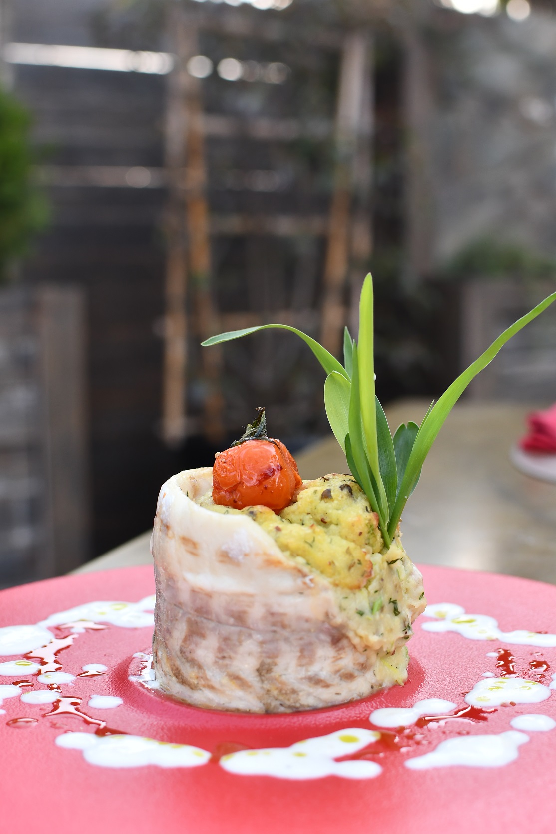 sea bass nest, filled with smashed potatoes sea bass nest, filled with smashed potatoes